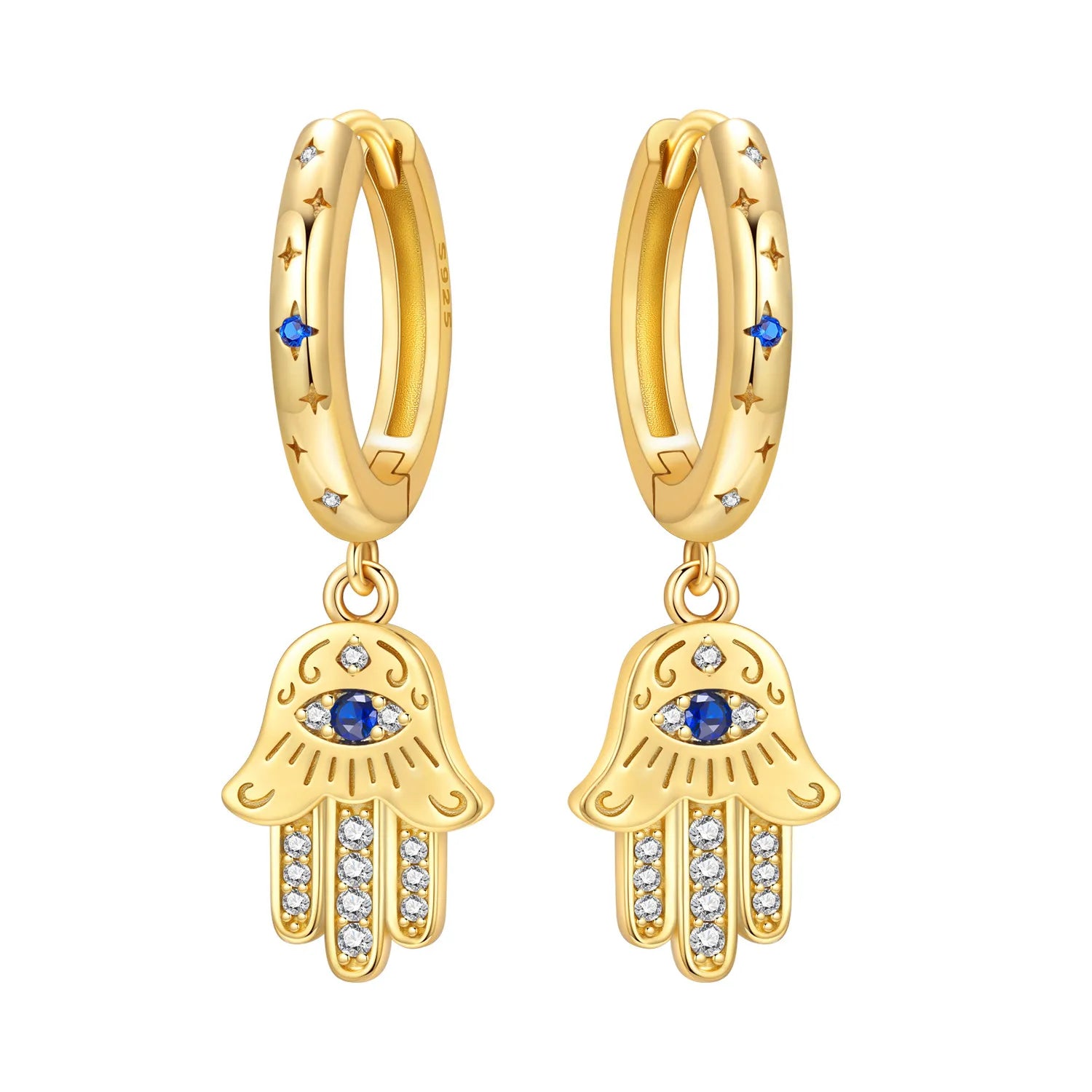 Hamsa Evil Eye Drop Hoops