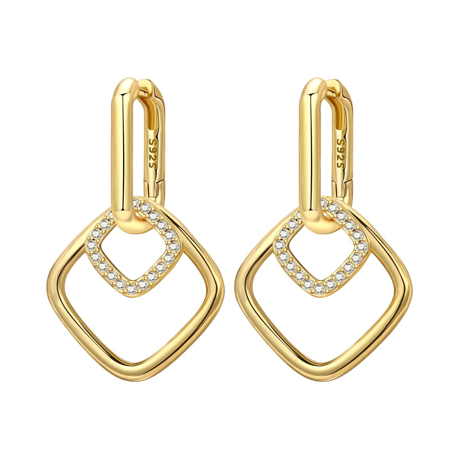 Gold Diamond-Shape Drop Hoops