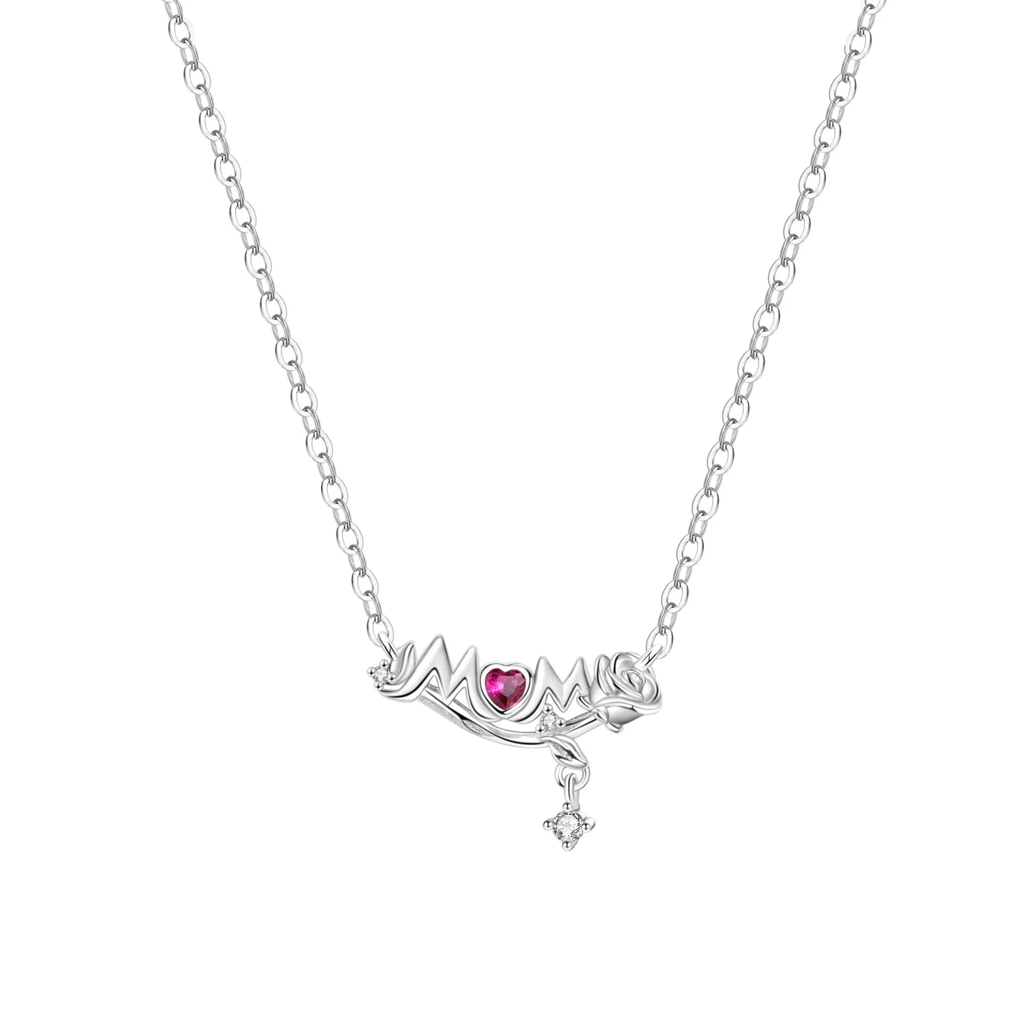 Mom Heart Script Necklace