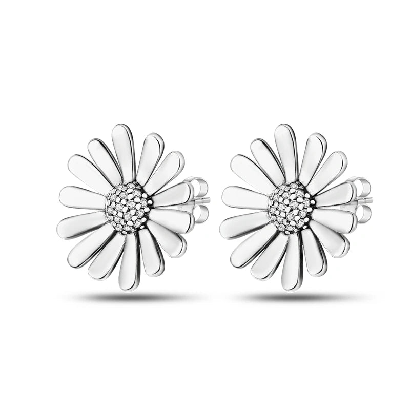Silver Sunflower Stud Earrings