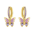 Lavender Butterfly Drop Hoops