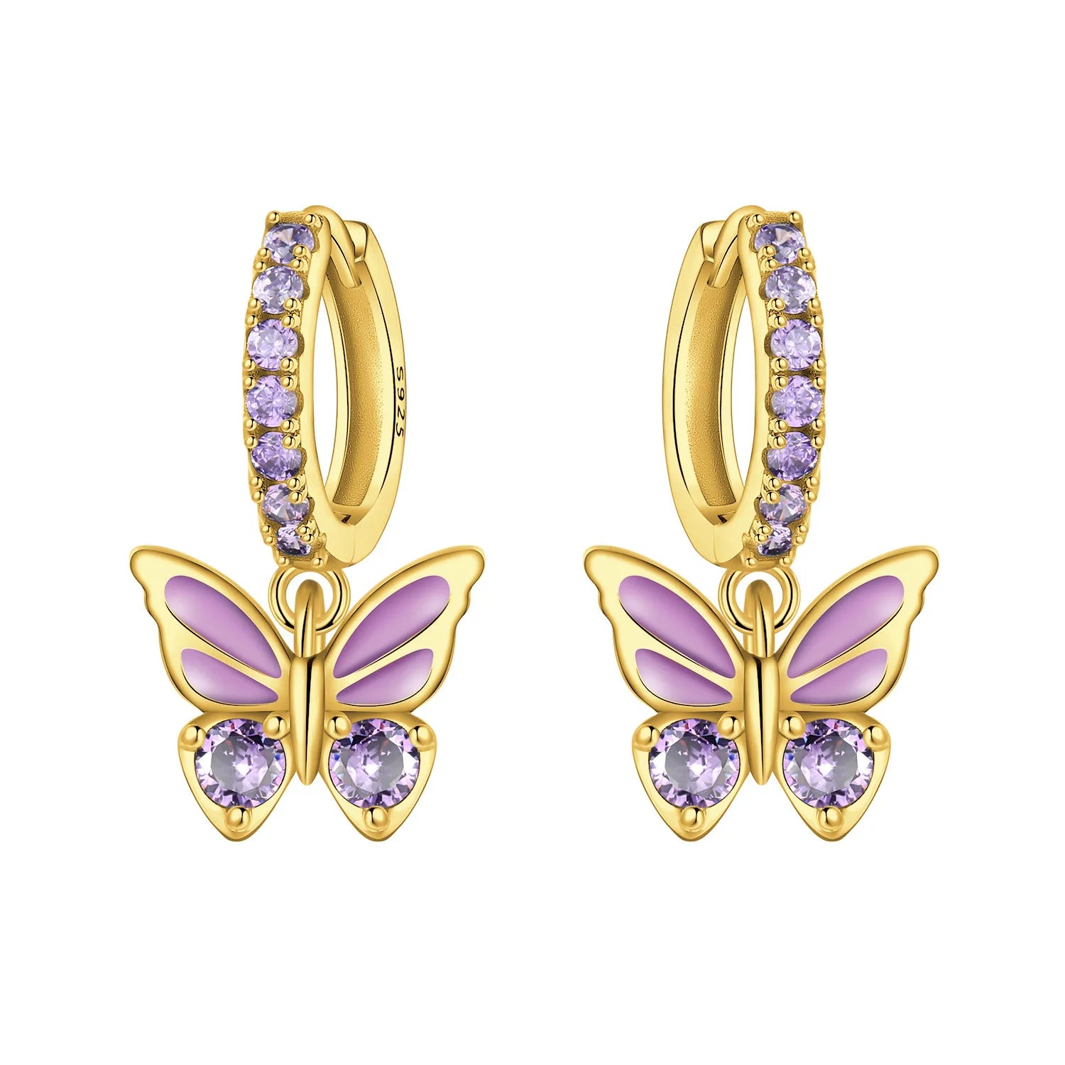 Lavender Butterfly Drop Hoops