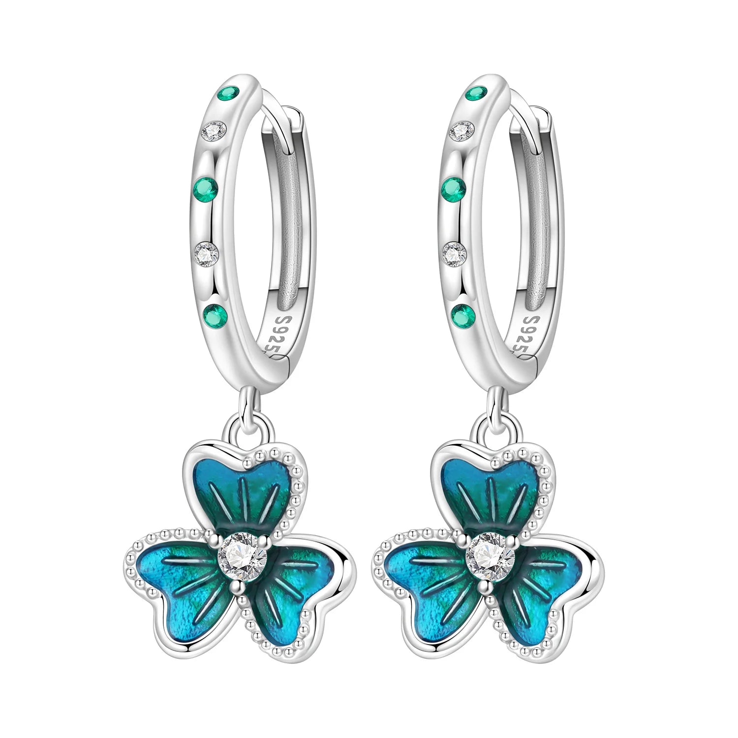 Teal Clover Hoop Earrings