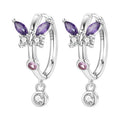 Amethyst Butterfly Drop Hoops