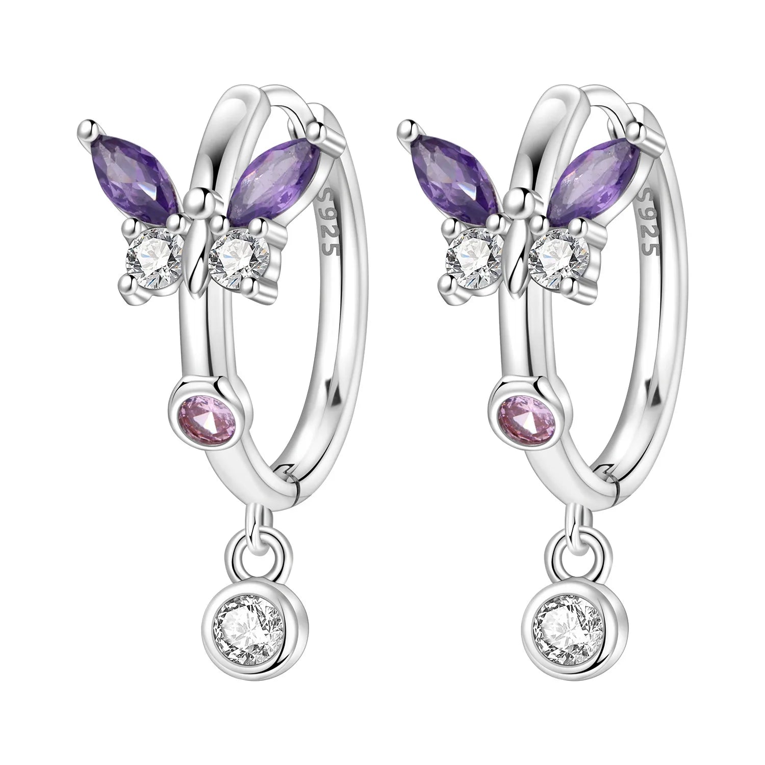 Amethyst Butterfly Drop Hoops