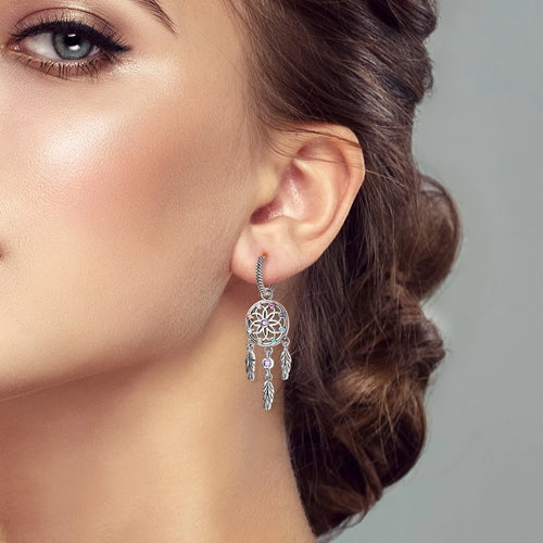 Boho Dreamcatcher Drop Hoops