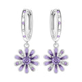 Lavender Daisy Flower Hoop Earrings
