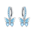 Blue Butterfly Drop Hoop Earrings