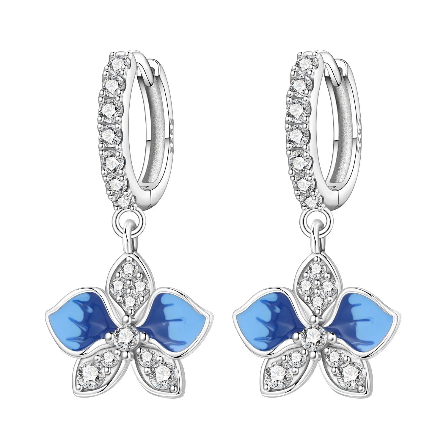 Blue Orchid Drop Hoop Earrings