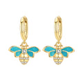 Teal Bee Charm Hoop Earrings