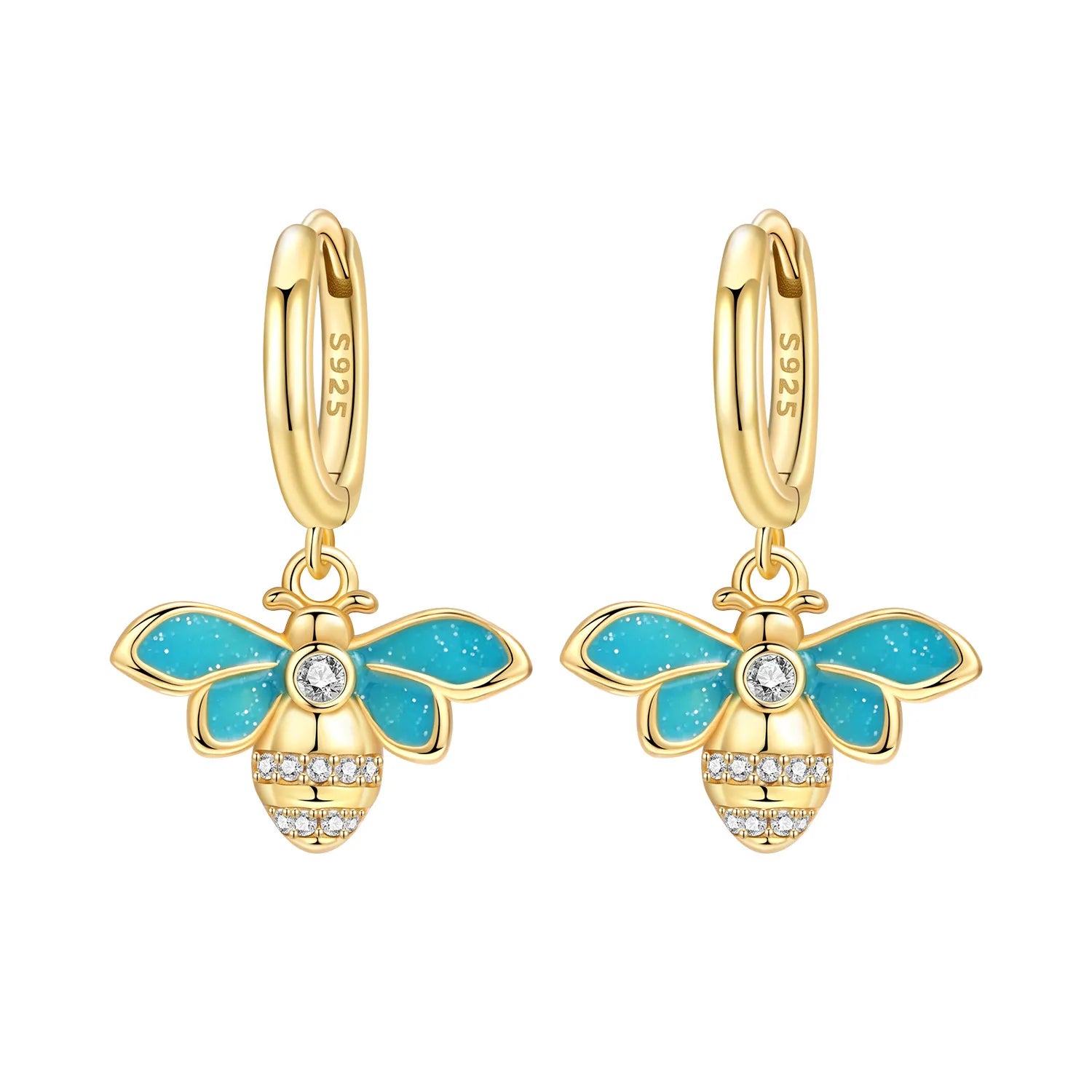 Teal Bee Charm Hoop Earrings