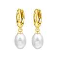 Gold Pearl Drop Hoop Earrings