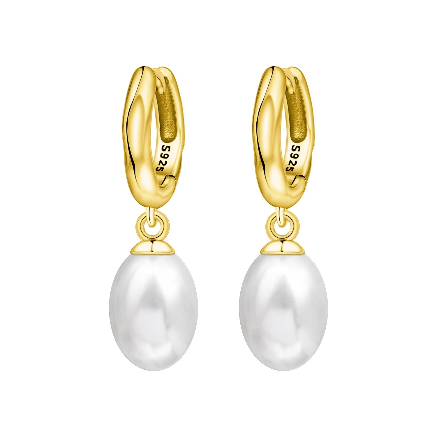 Gold Pearl Drop Hoop Earrings