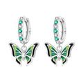 Green Butterfly Charm Hoop Earrings