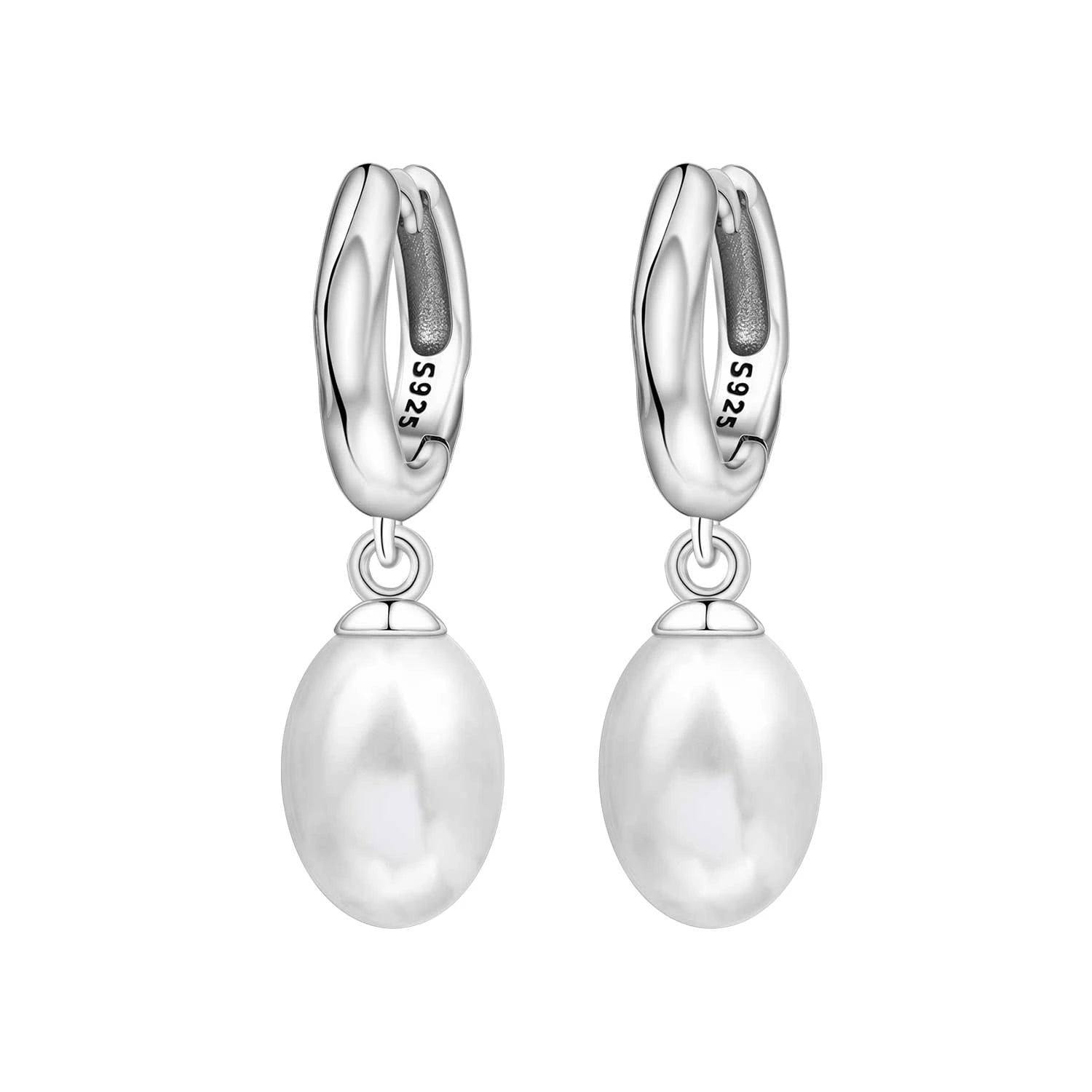 Pearl Drop Hoop Earrings
