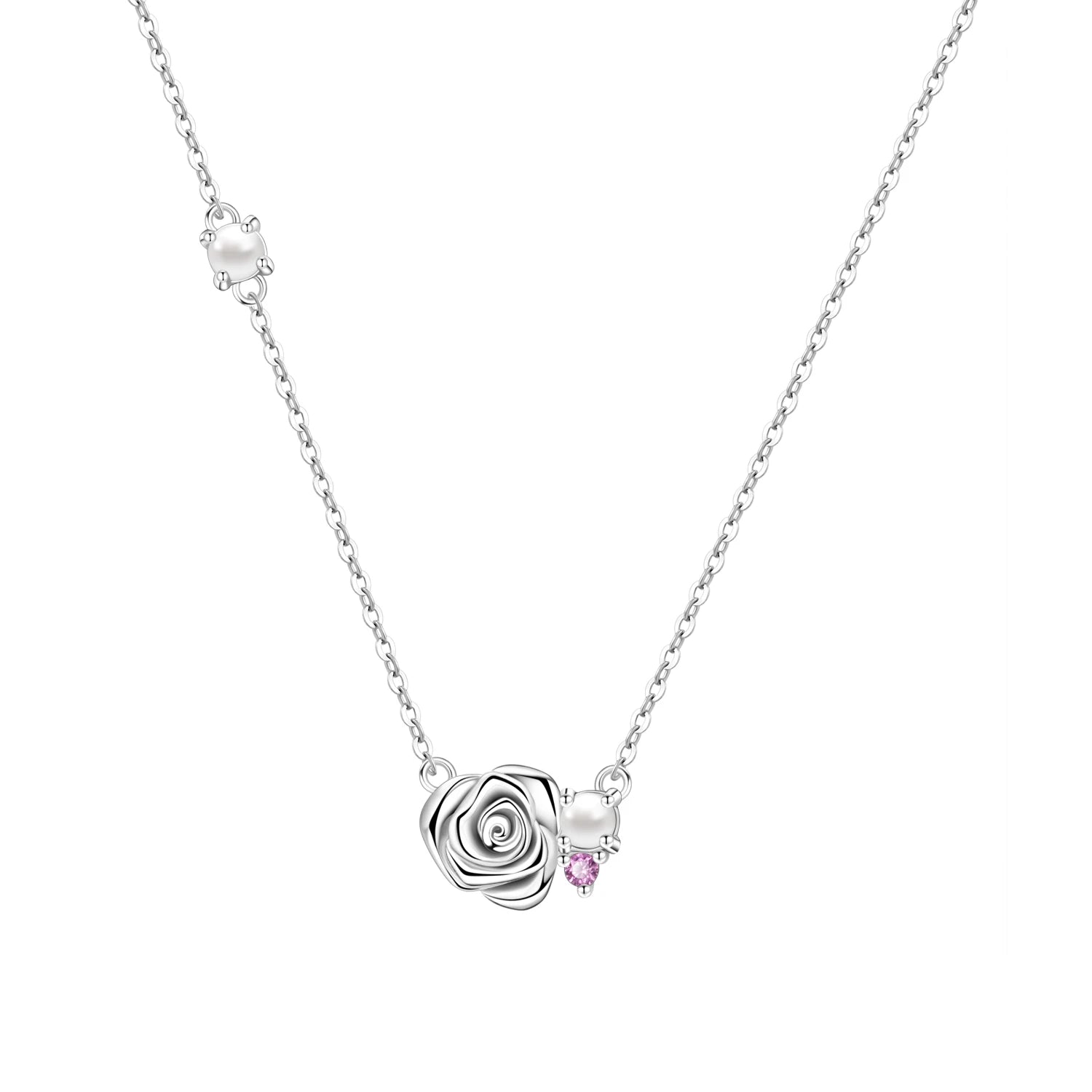 Silver Rose Pearl Necklace