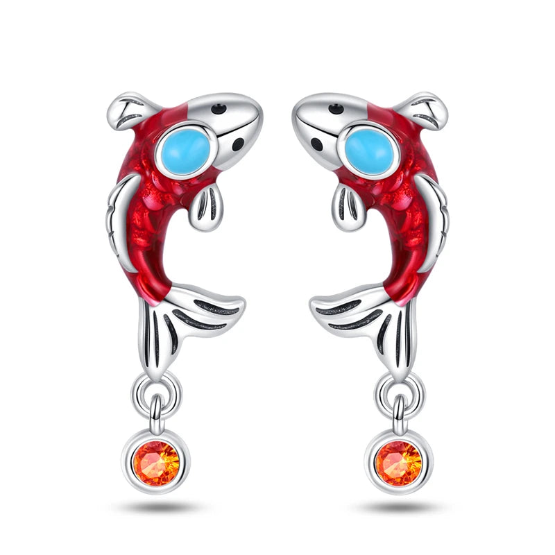 Red Fish Enamel Drop Earrings