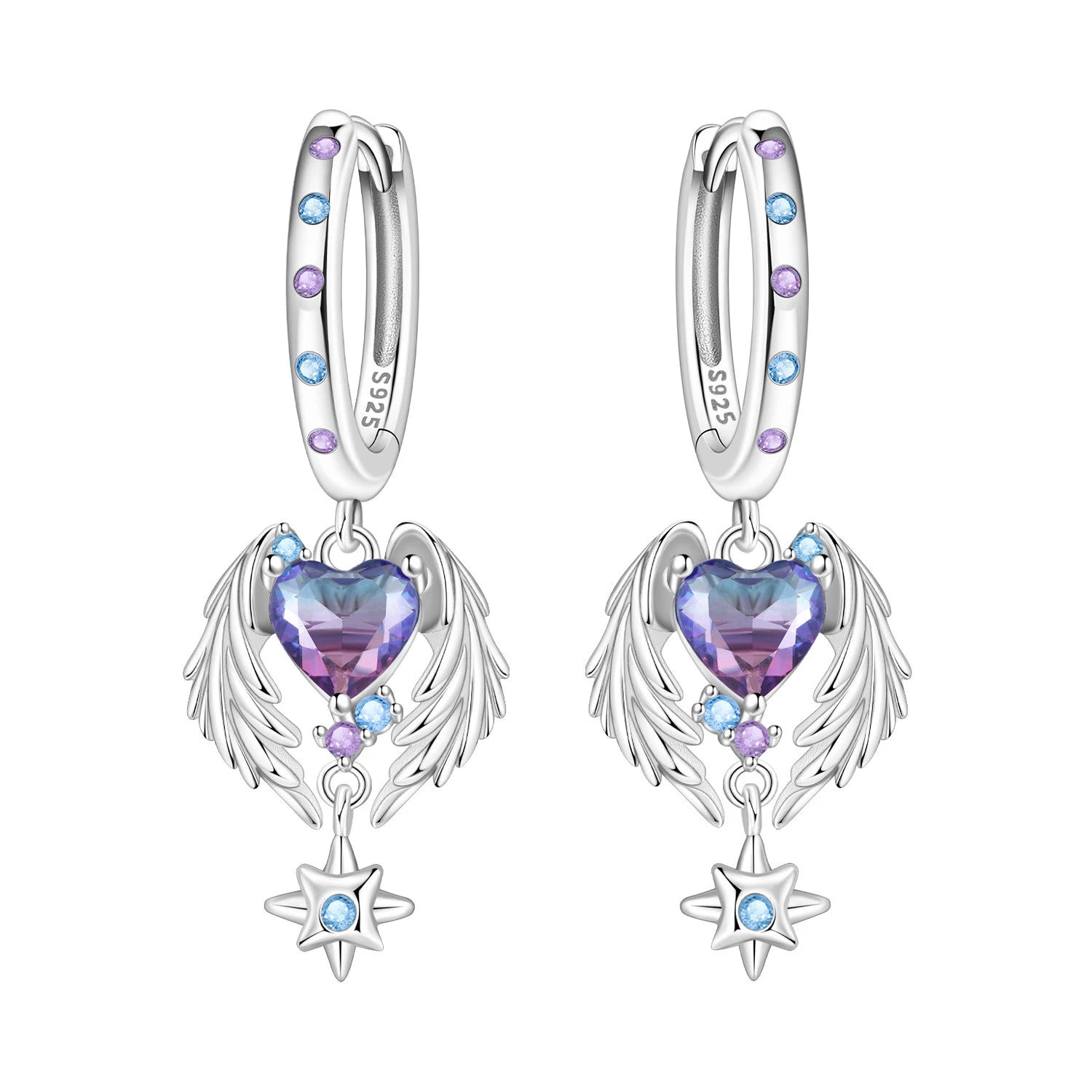 Angel Wing Heart Hoop Earrings