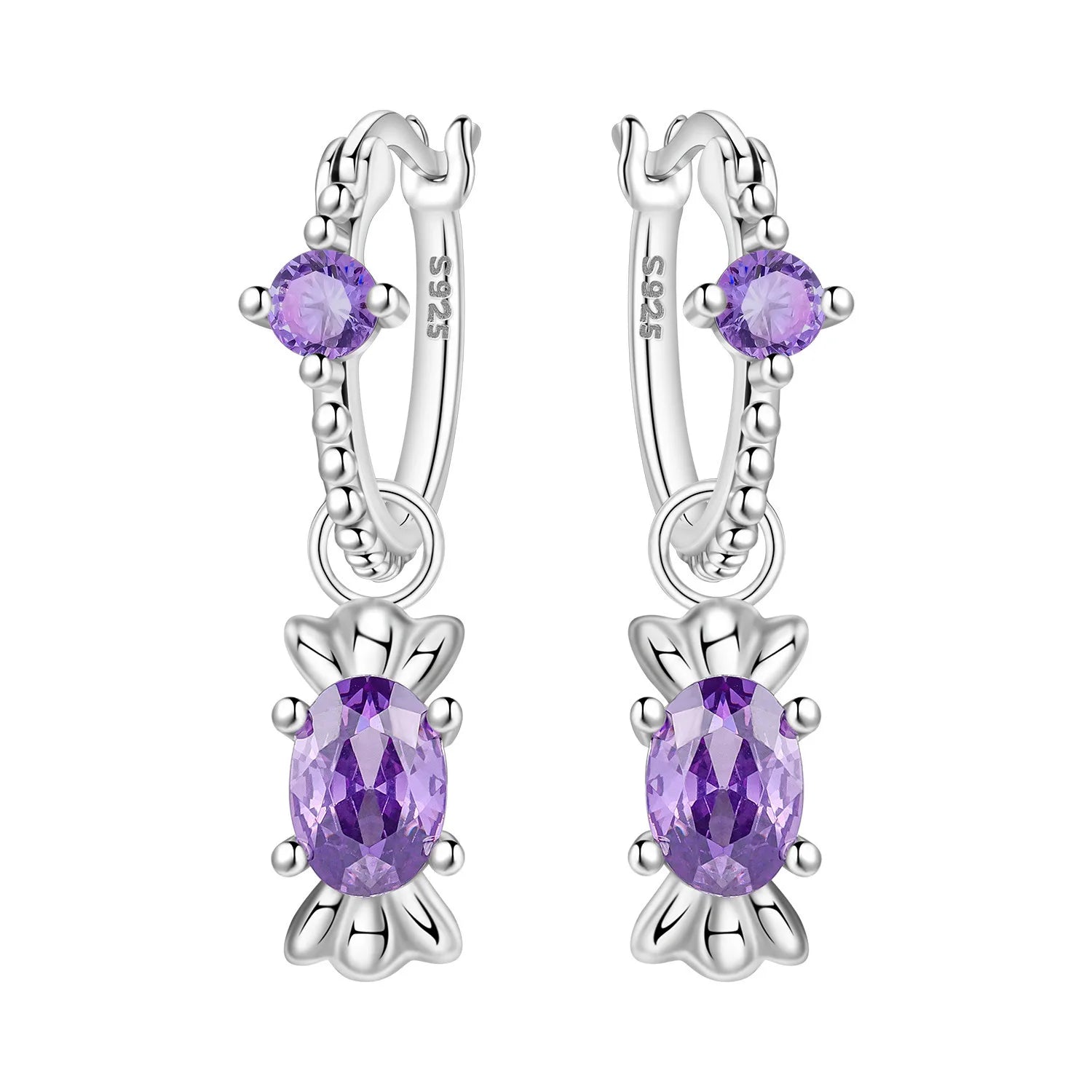 Purple Candy Drop Hoop Earrings