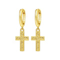 Ornate Gold Cross Drop Hoops