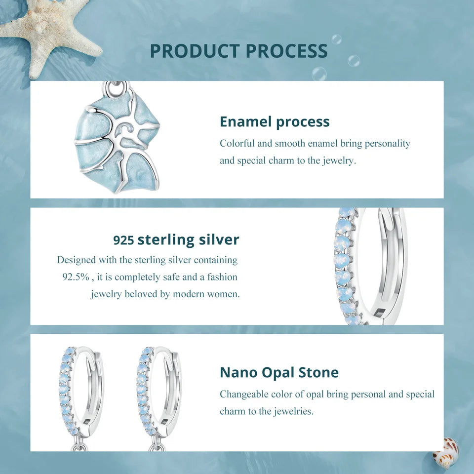 Blue Shell Hoop Earrings