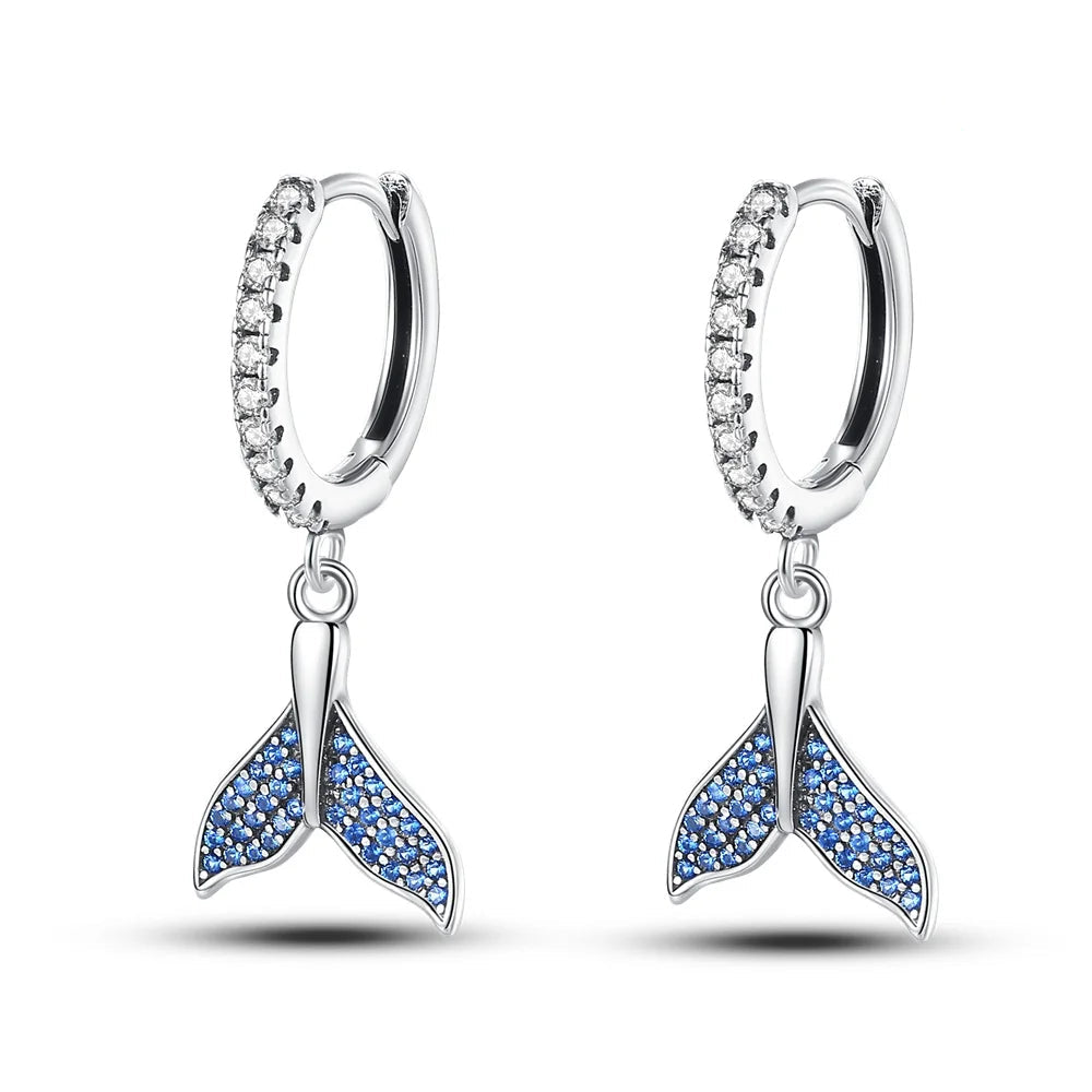 Blue Mermaid Tail Drop Hoops