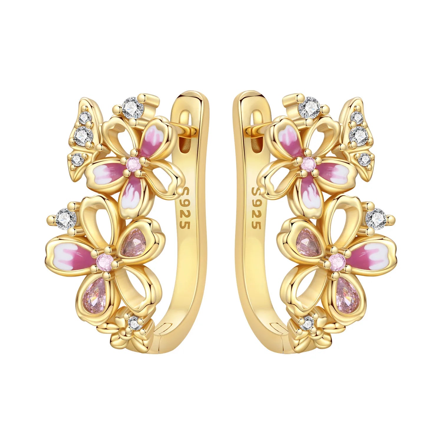 Cherry Blossom Huggie Hoops