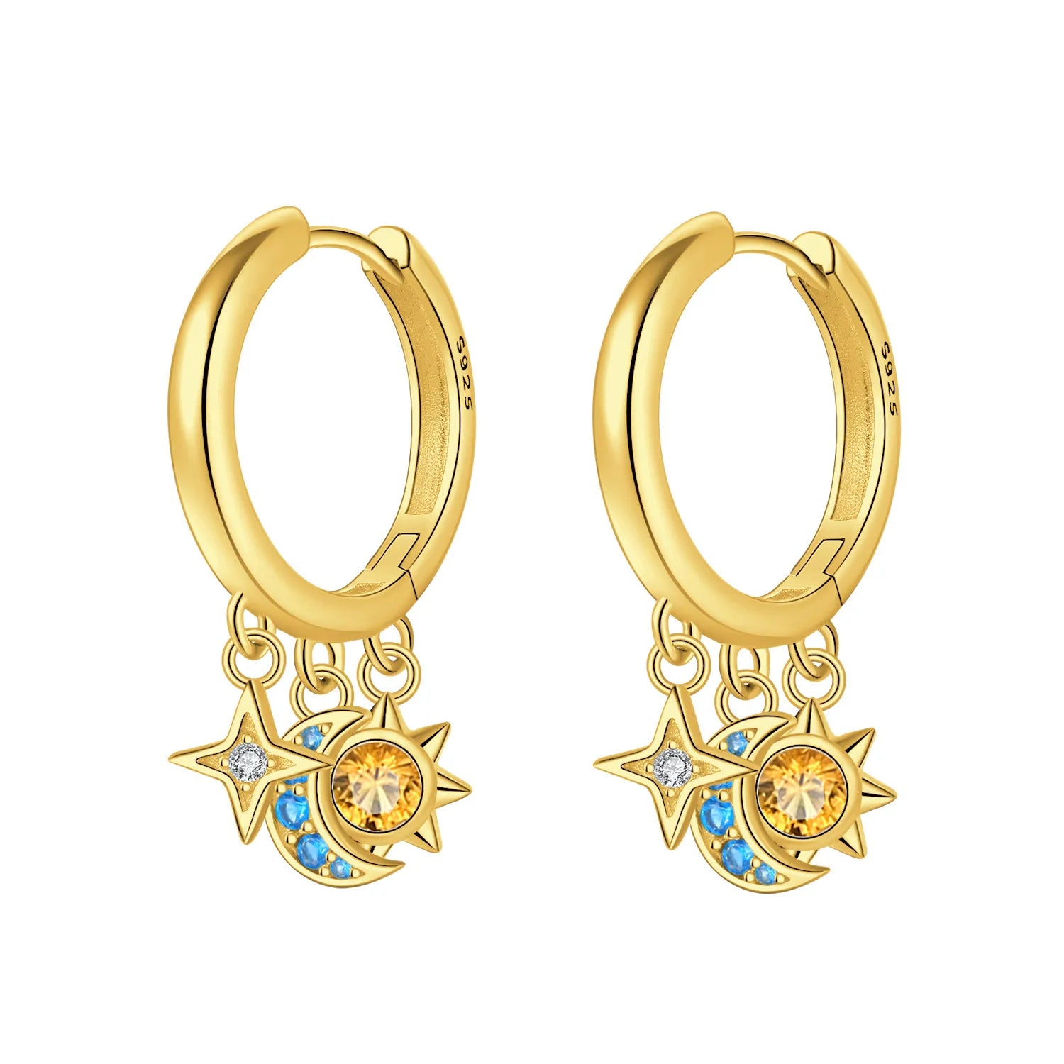 Celestial Sun & Moon Drop Hoops