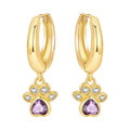 Paw Print Amethyst Drop Hoops