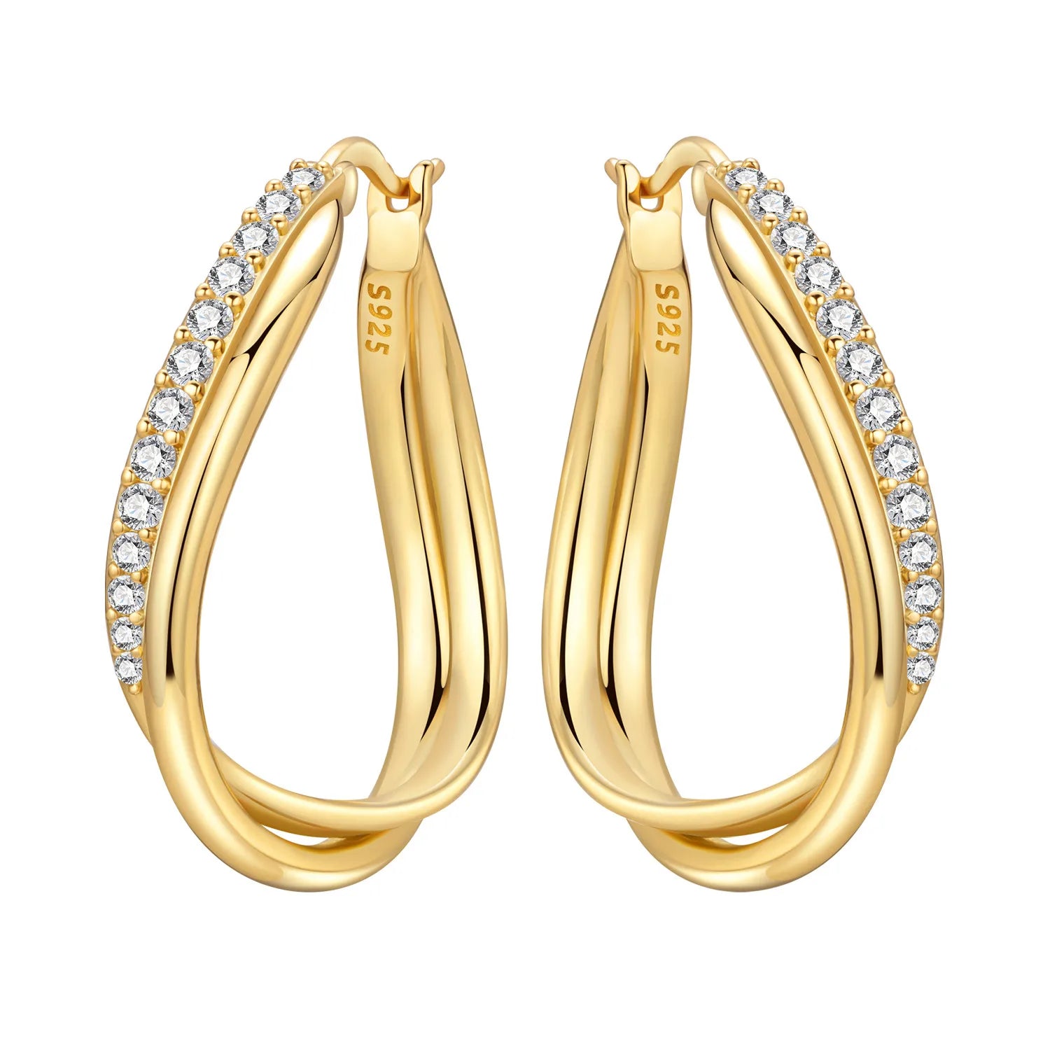 Curve Pavé Oval Hoops