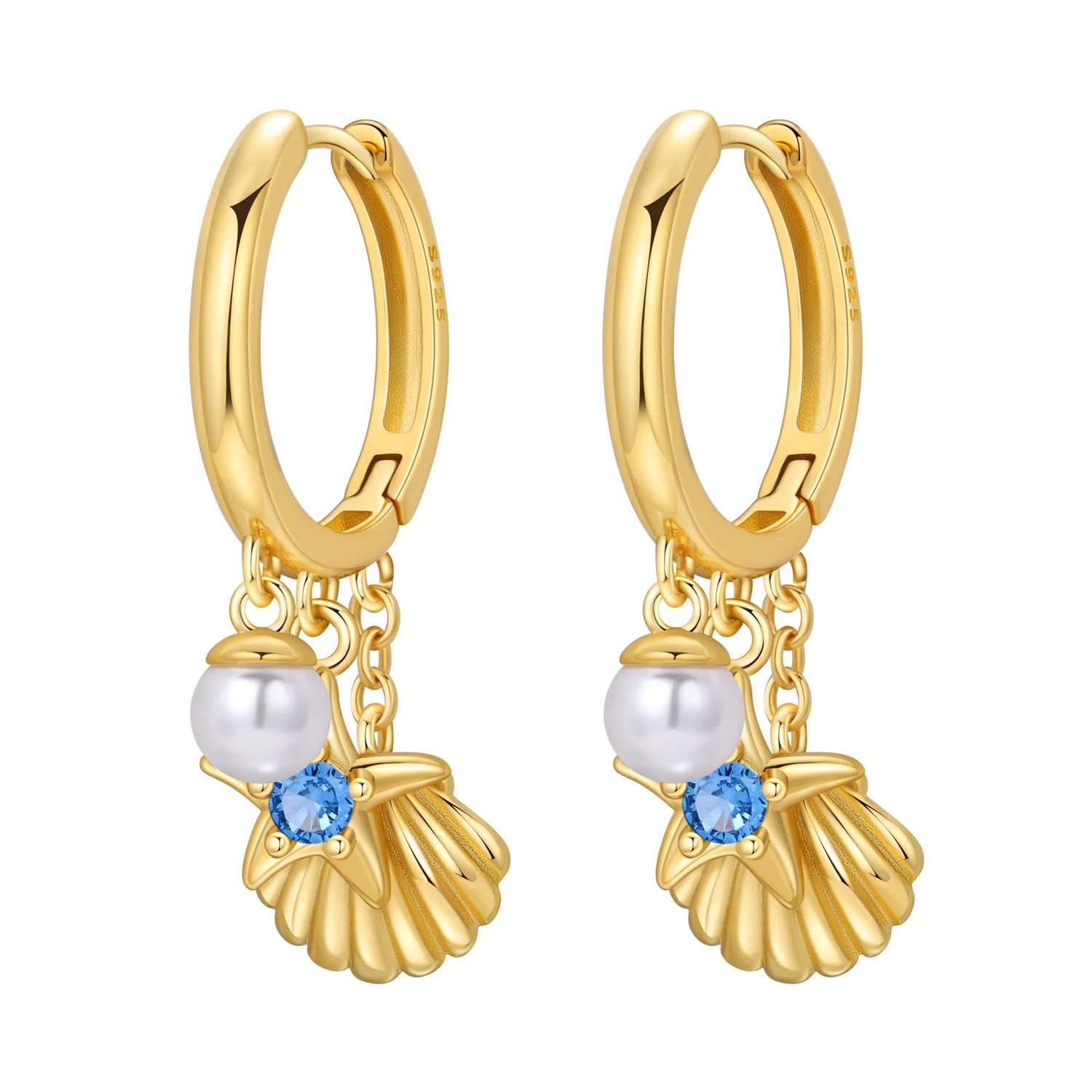 Pearl Shell Drop Hoops