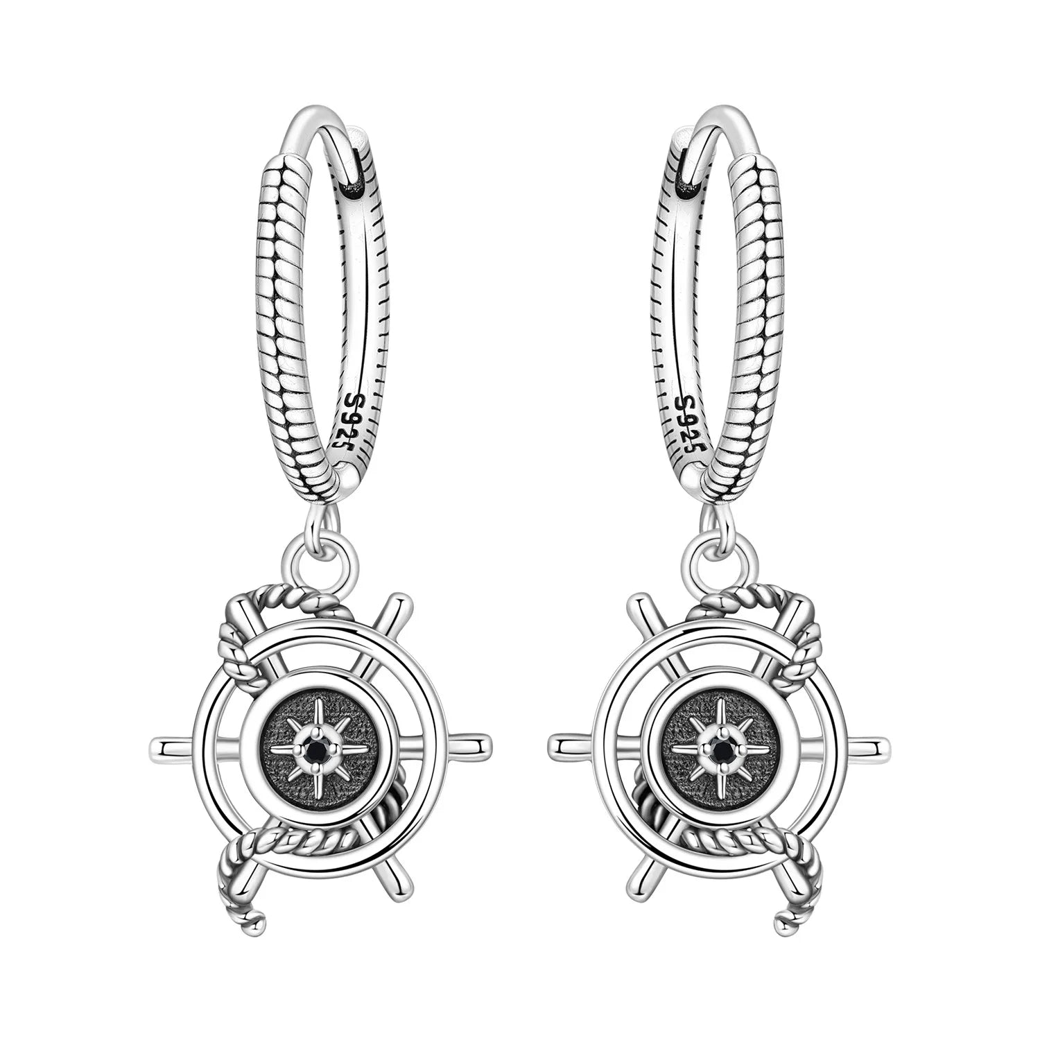 Ship Wheel Hoop Earrings