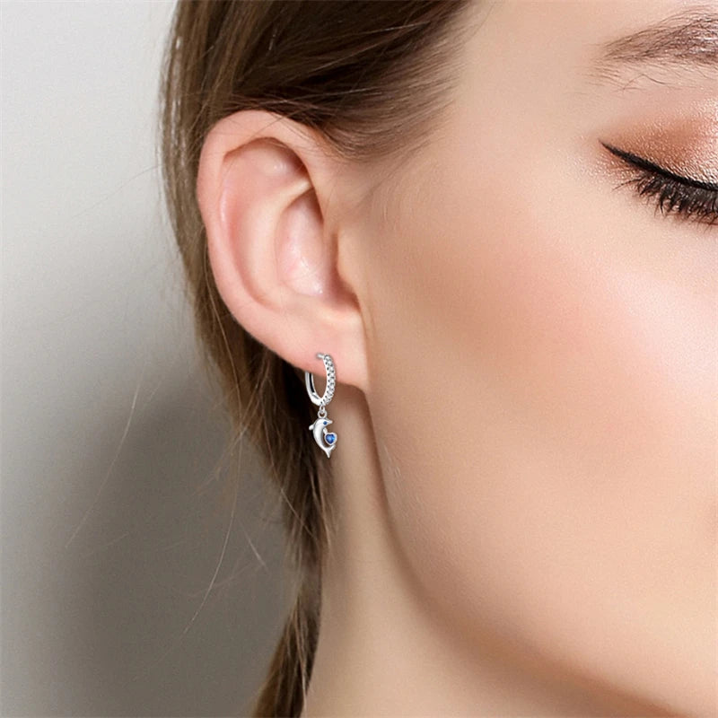 Dolphin Heart Drop Hoops