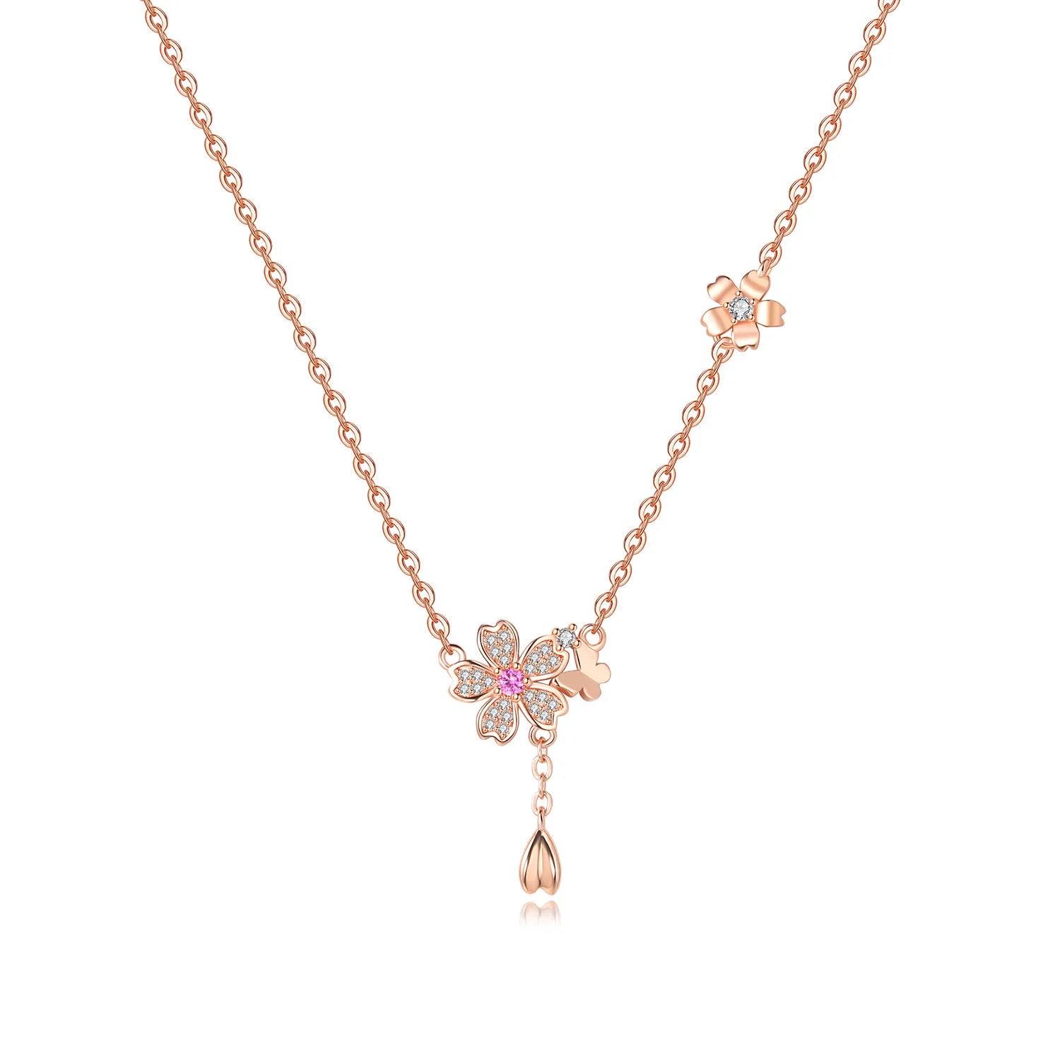Rose Gold Flower Teardrop Necklace