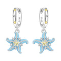 Blue Starfish Hoop Earrings