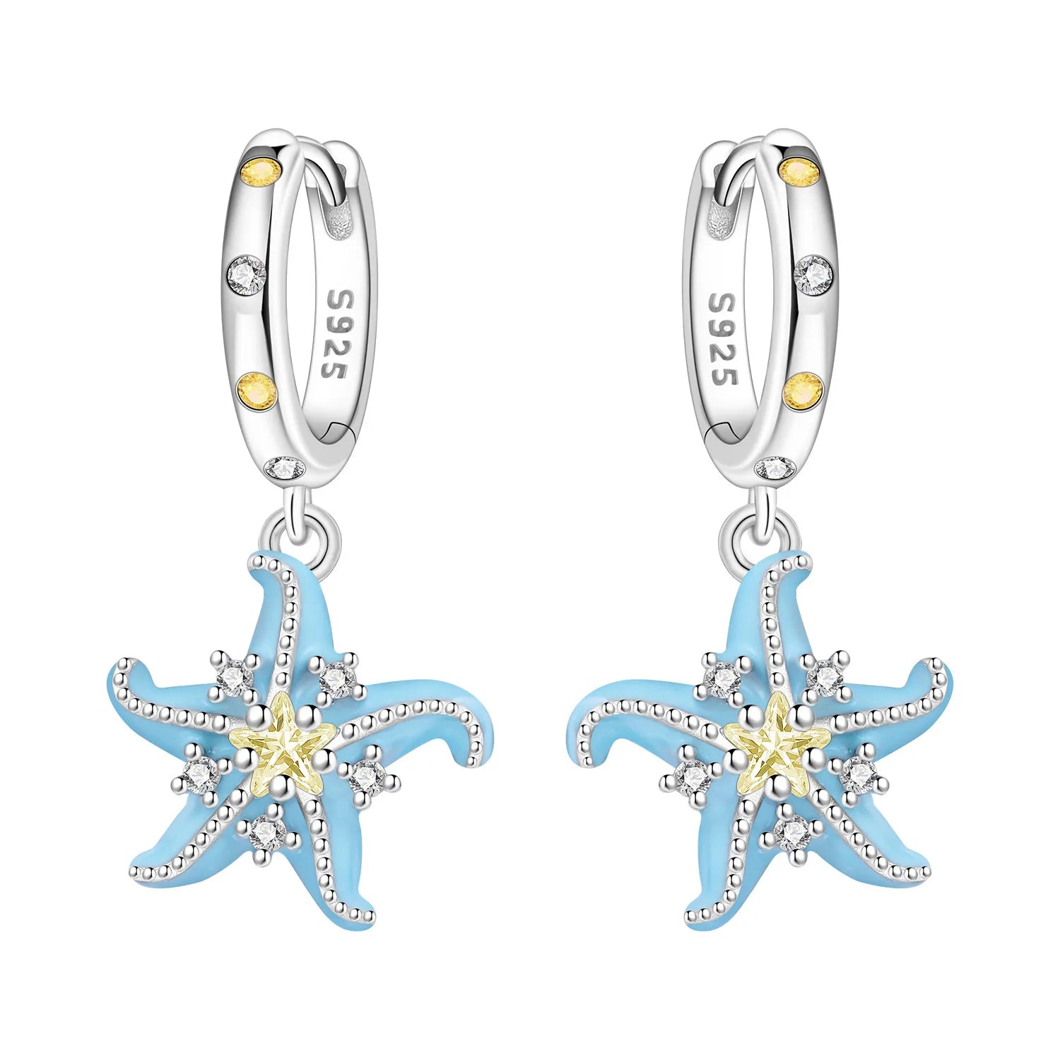 Blue Starfish Hoop Earrings