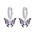 Purple Butterfly Charm Hoop Earrings
