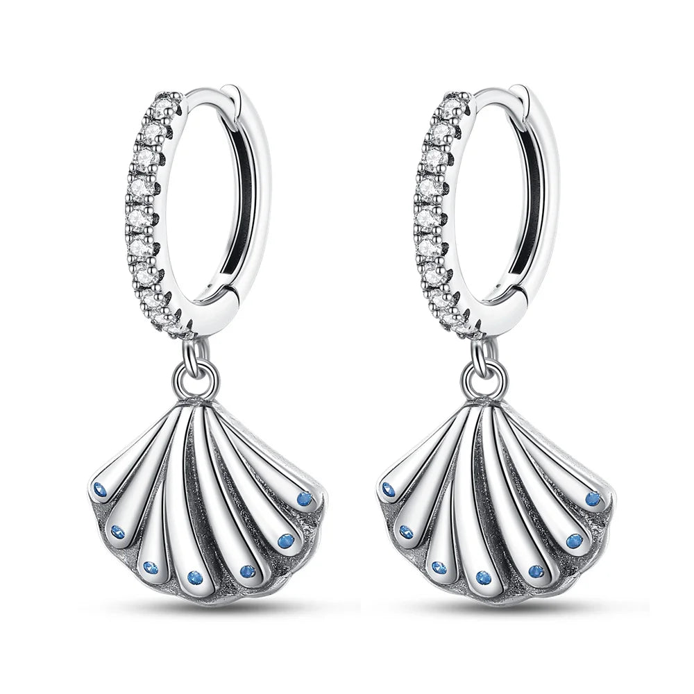 Fan Shell Pavé Hoop Earrings