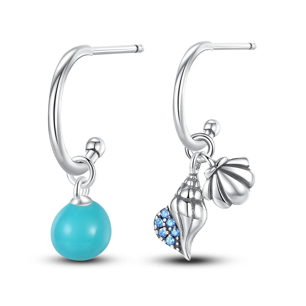 Turquoise & Seashell Hoop Earrings