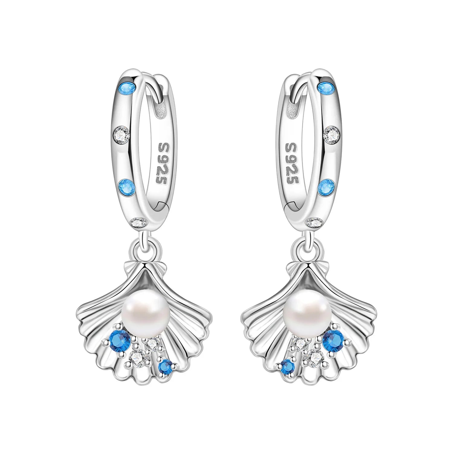 Seashell Pearl Hoop Earrings