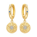Sun Medallion Drop Hoops