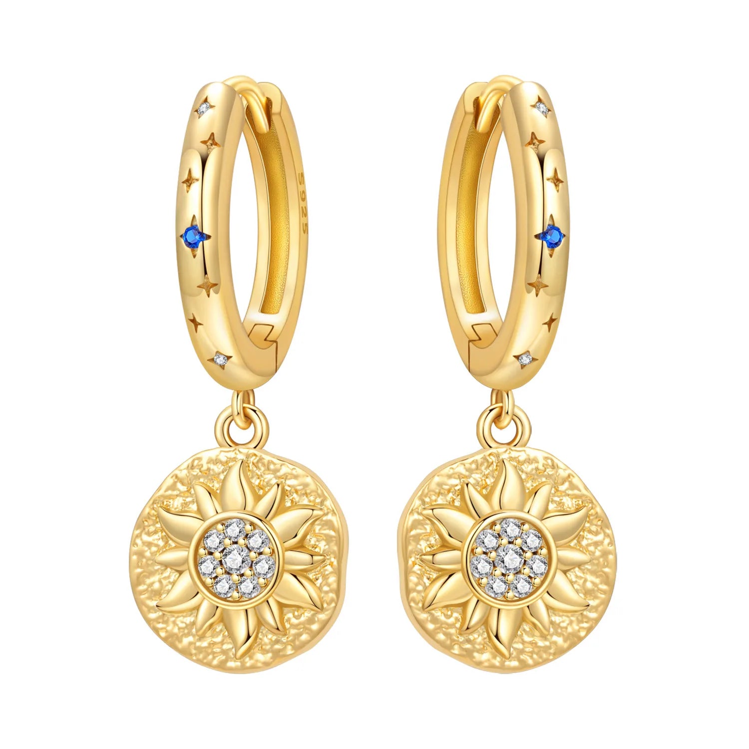 Sun Medallion Drop Hoops