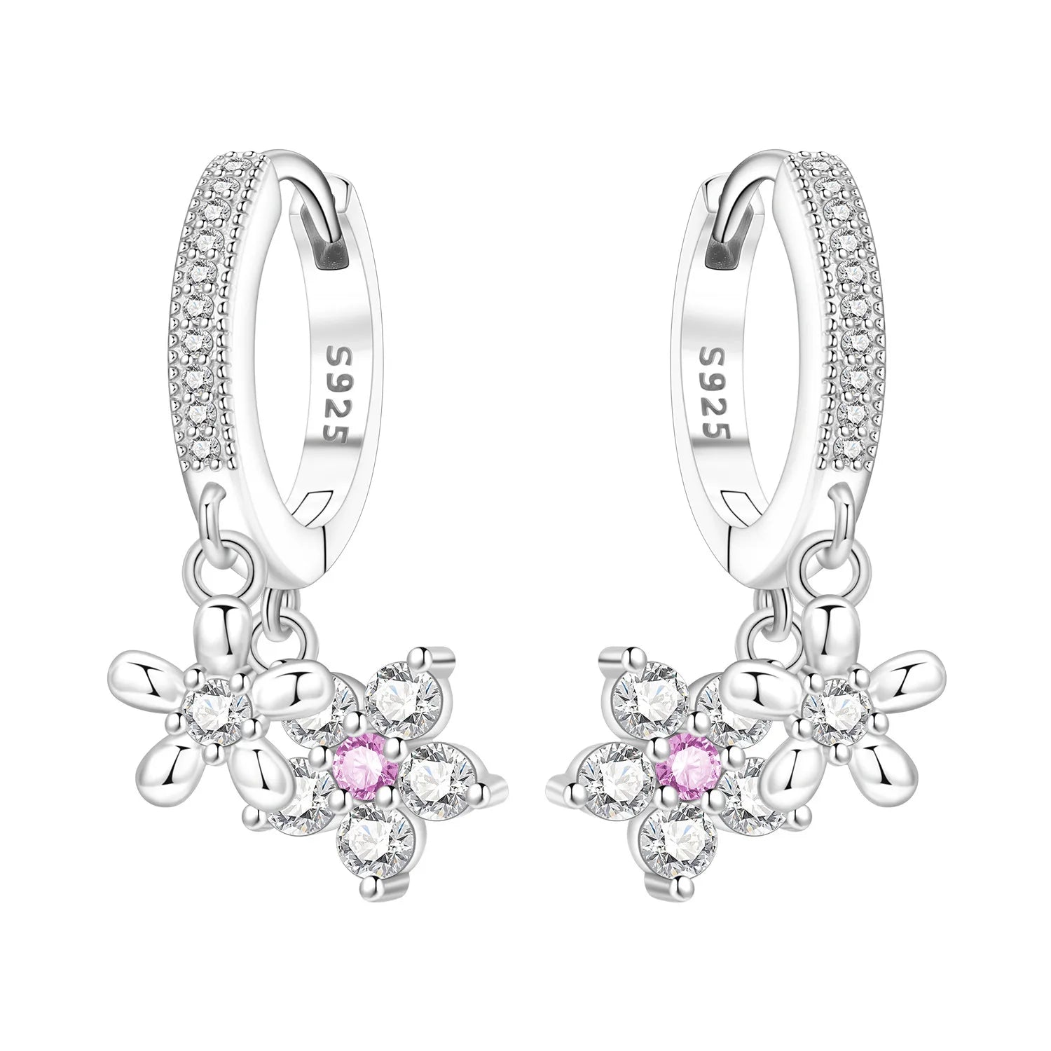Pink Flower Drop Hoops