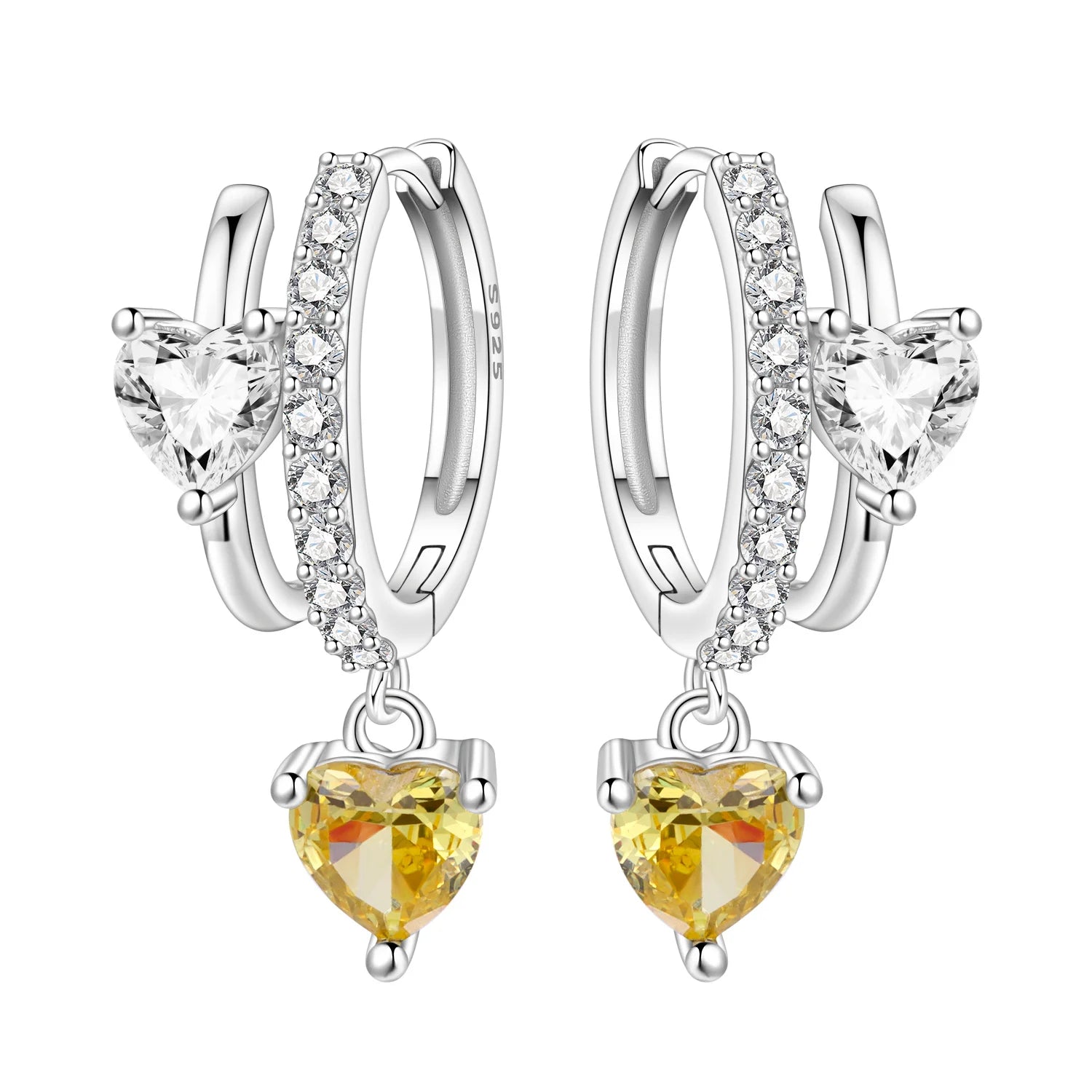 Golden Topaz Heart Drop Hoops
