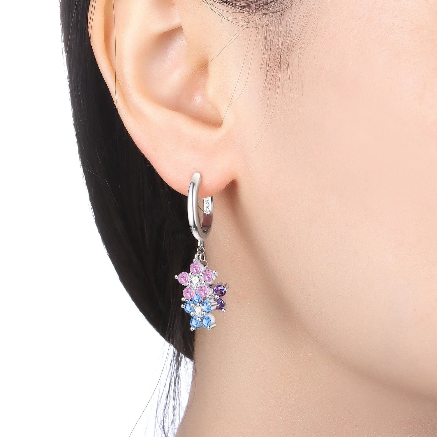 Purple & Blue Flower Cluster Hoops