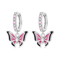 Pink Butterfly Charm Hoop Earrings