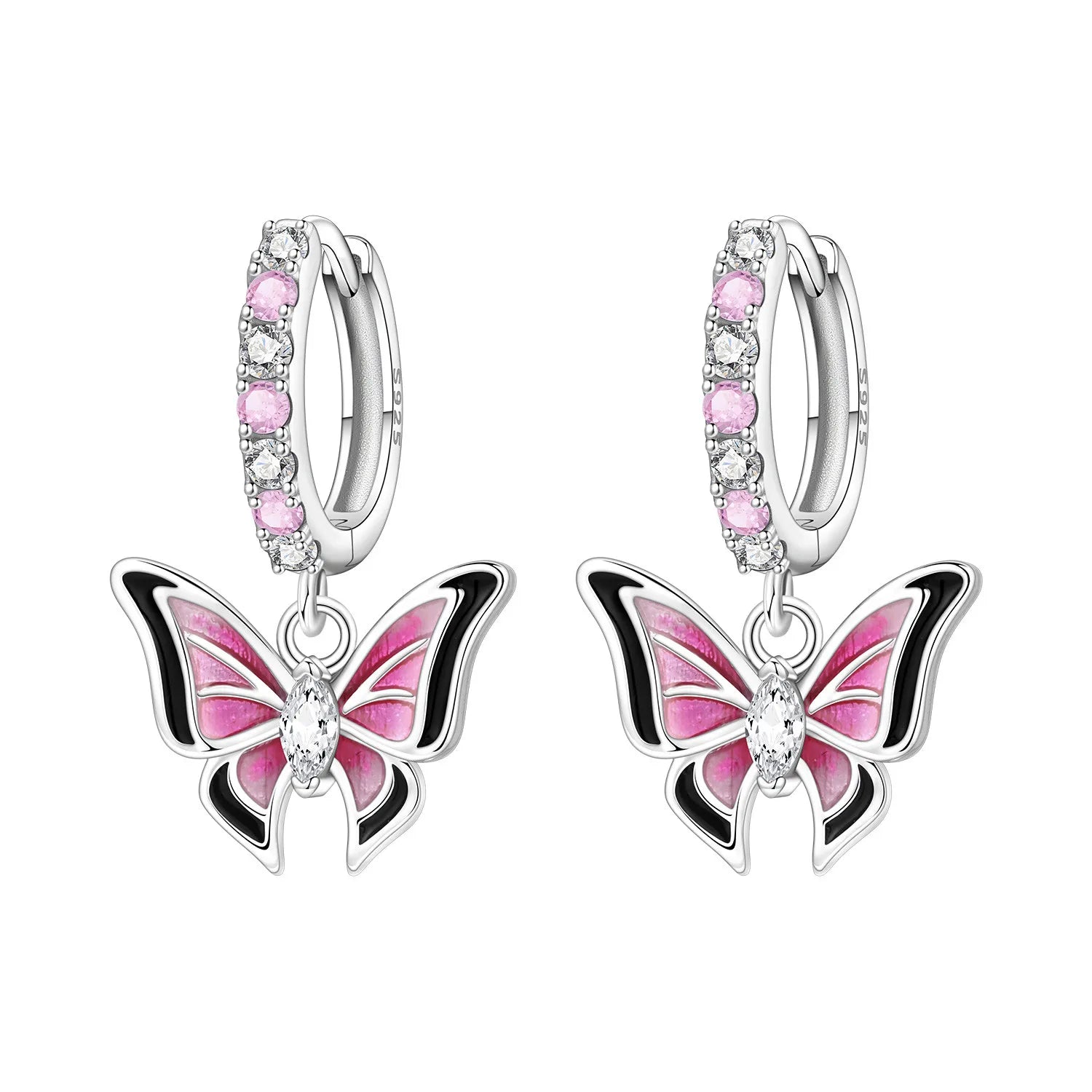 Pink Butterfly Charm Hoop Earrings