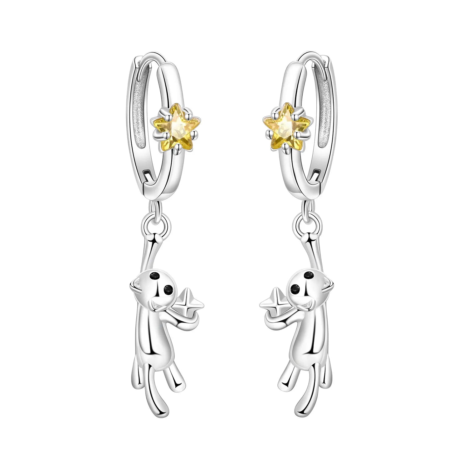Reaching Star Cat Hoop Earrings