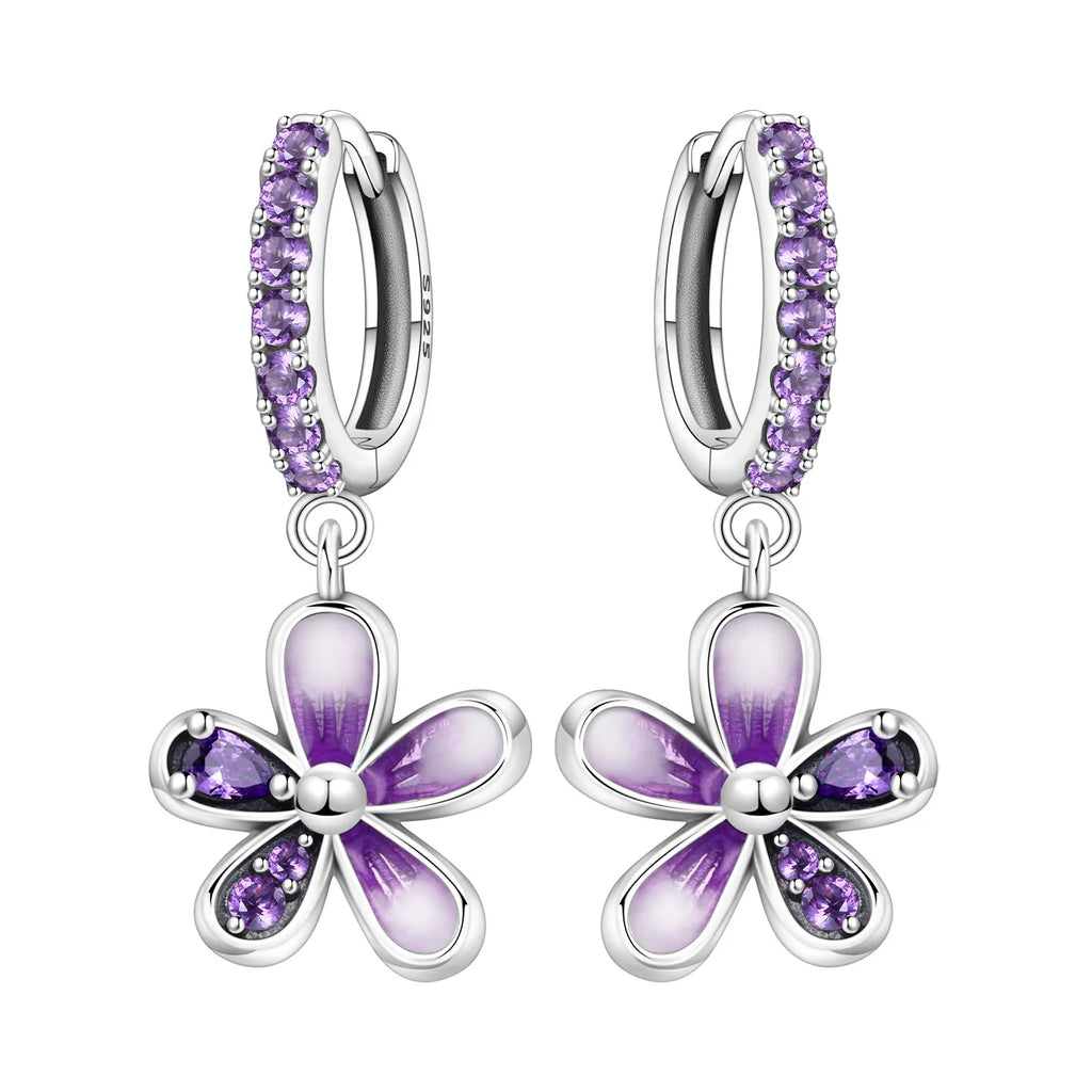 Purple Daisy Drop Hoops