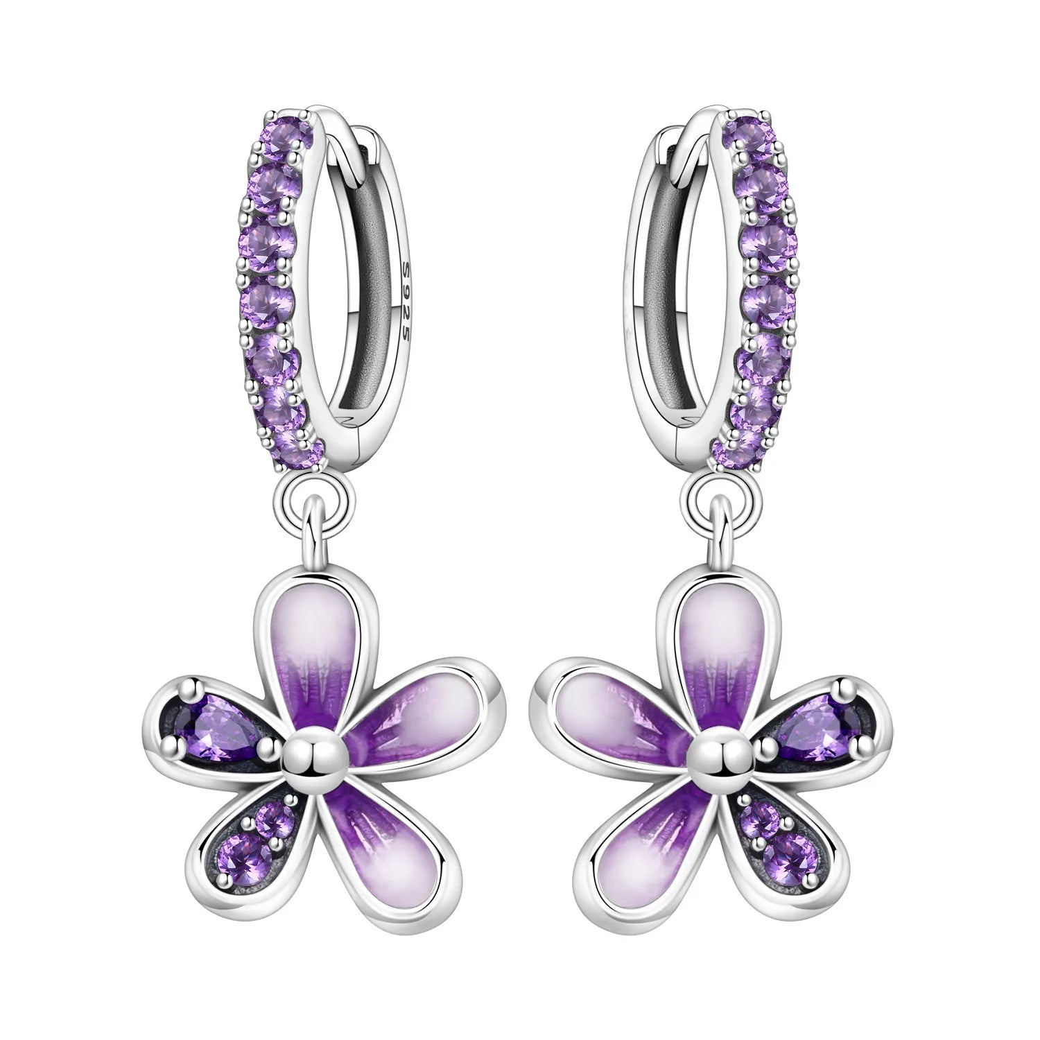 Purple Daisy Drop Hoops